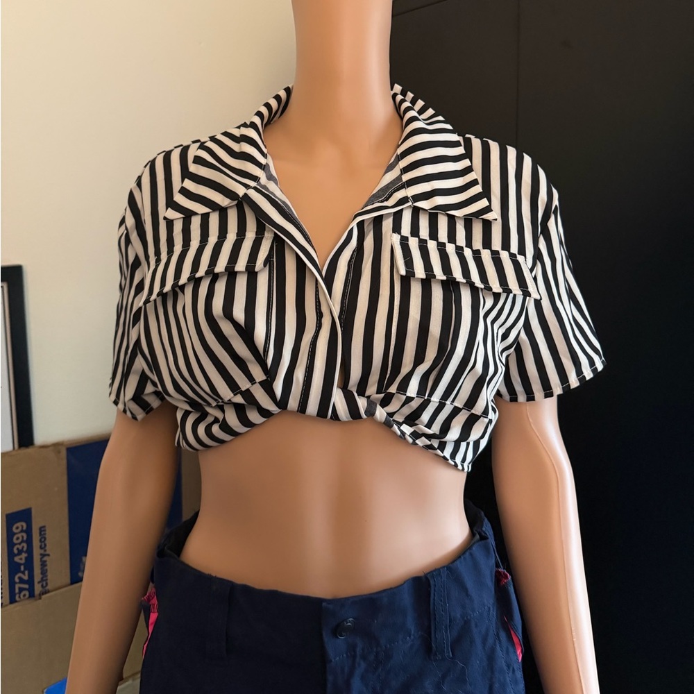 Black and White Striped Crop Top